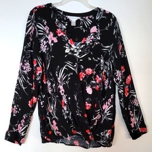 EUC Wrap Front Crinkle Blouse XL Christopher & Banks Red Pink Black